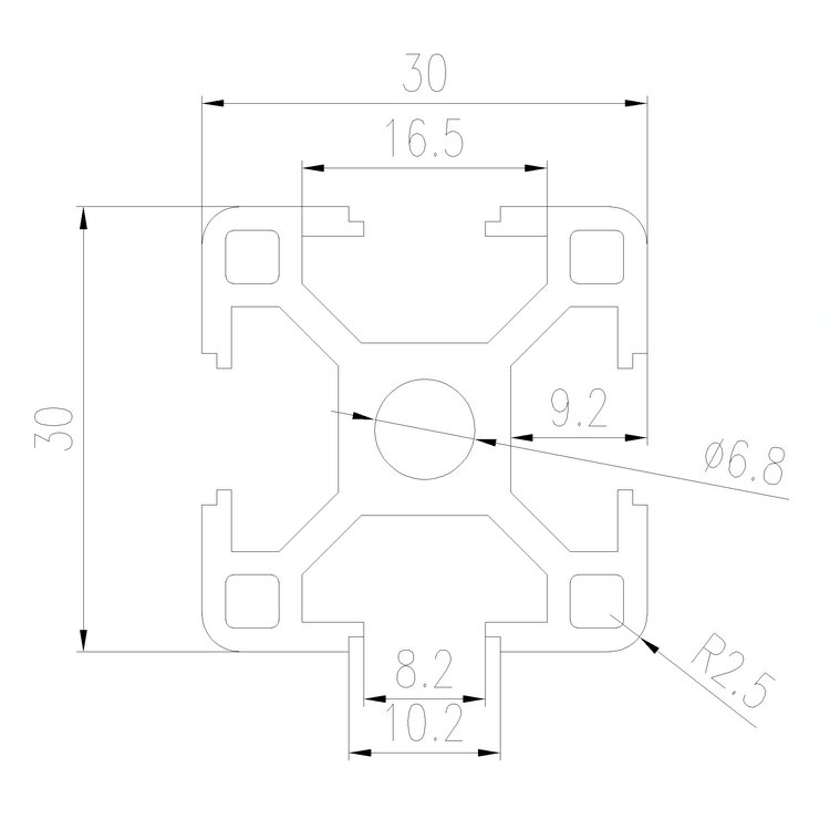 EFE8-3030A工業鋁型材尺寸圖
