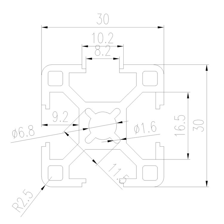 EFE8-3030B工業鋁型材尺寸圖