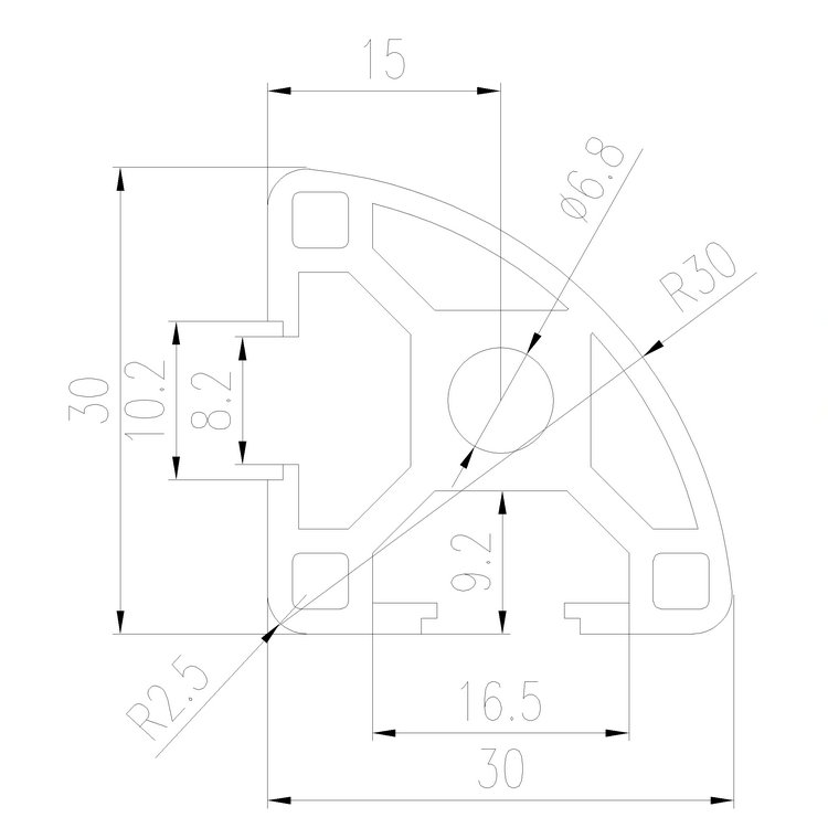 EFE8-3030R工業(yè)鋁型材尺寸圖